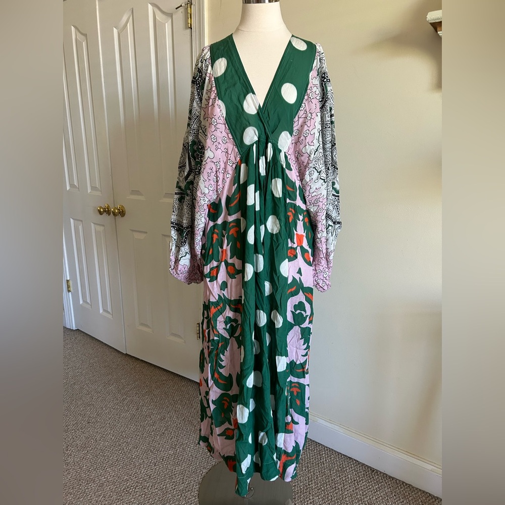 Essentiel Antwerp Green, multicolor print cotton blend boho maxi dress size XS - Picture 3 of 11